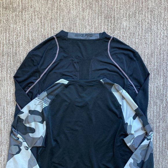 Lot of 2 Men's Small Nike Pro Dri Fit Fitted Long Sleeve Shirts Black Camo - Picture 3 of 8